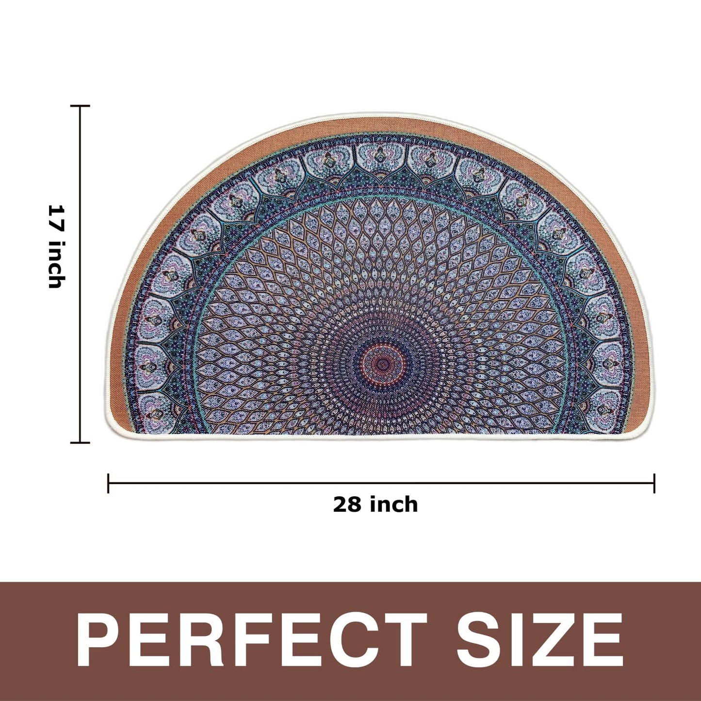 Semi Round Boho Sun and Moon Bathmat Fun Bath Mat Non Slip Washable Bathroom Decor Half Circle Bohemian Home Floor Doormat Semicircle Indoor Rug (Boho Lotus, No Fluff)