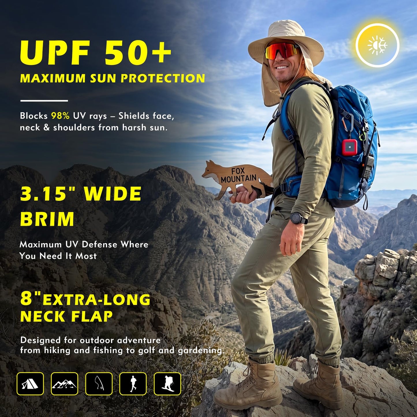 Comhats Sun Hats for Men Neck Cover Flap Protection UPF50+ Wide Brim Summer Boonie Bucket Waterproof Summer Golf Packable Travel Big Head X-Large XX-Large XL XXL Light Grey