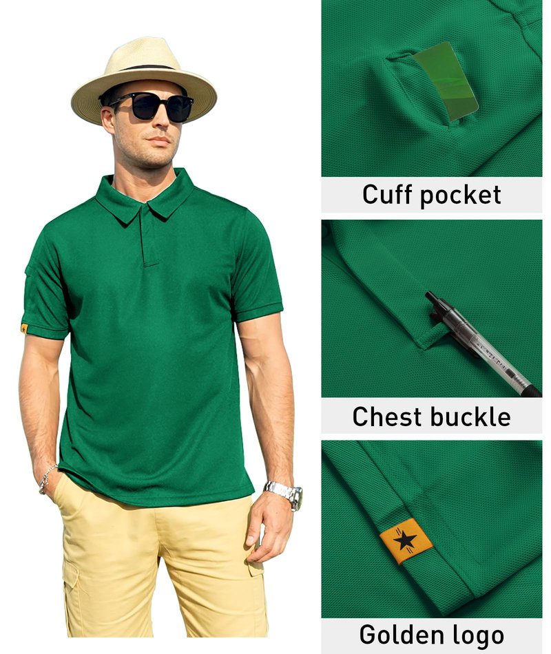 ZITY Mens Polo Shirt Short Sleeve Sports Tactical T-Shirt Athletic Golf Polos Daily Casual Stylish Collared Shirts for Men Viridian 3X-Large