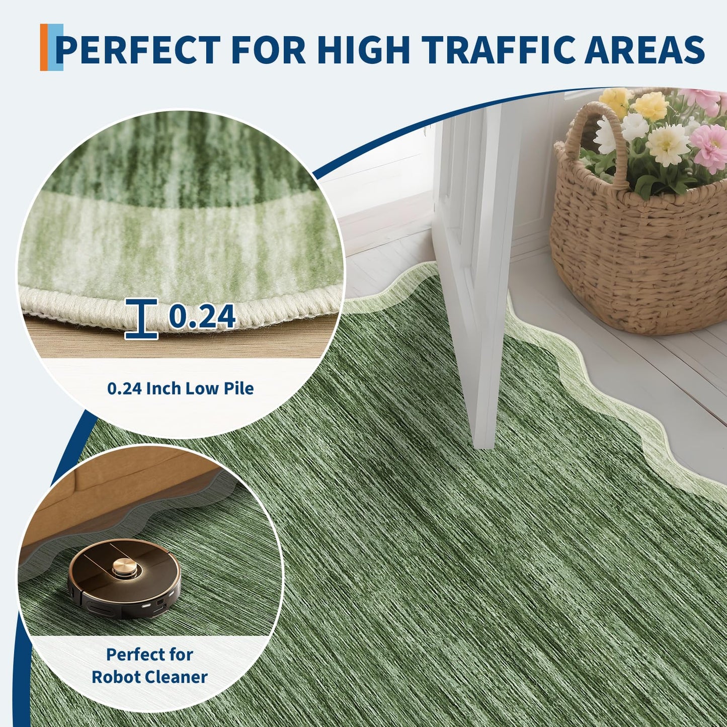 Garvee Scalloped Washable Rug 9x12 Rugs for Living Room Bedroom Rug Modern Large Area Rug Non Slip Throw Rugs Soft Low Pile Stain Resistant Carpet for Dorm Nursery Dining Room Playroom 9'x12'
