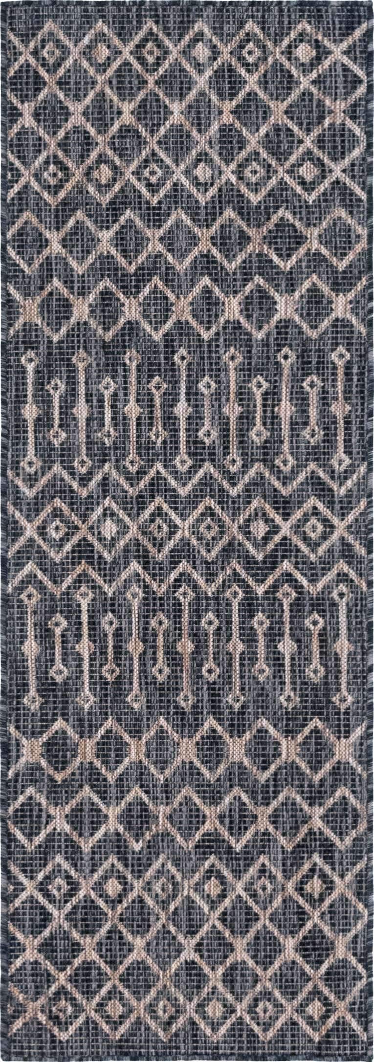 Unique Loom Outdoor Trellis Collection Area Rug - Tribal Trellis (2' x 6' 1" Runner, Charcoal Gray/ Natural)