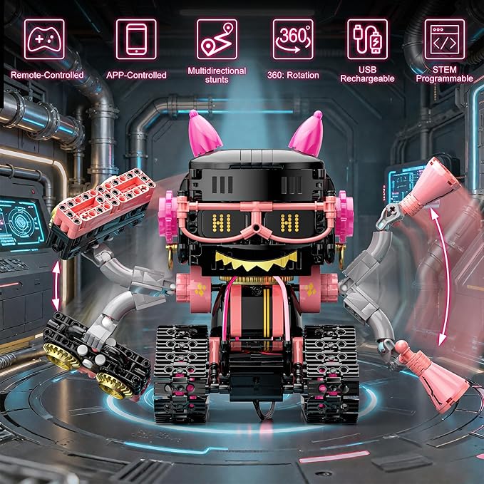 5in1 STEM Robot Building Kits for Kids 6-12 APP &amp Remote Control STEM Rock Robot Building Toys for Kid Coding Interactive Tank Truck Vehicle Building Sets for Boys Girls Birthday Xmas Gift