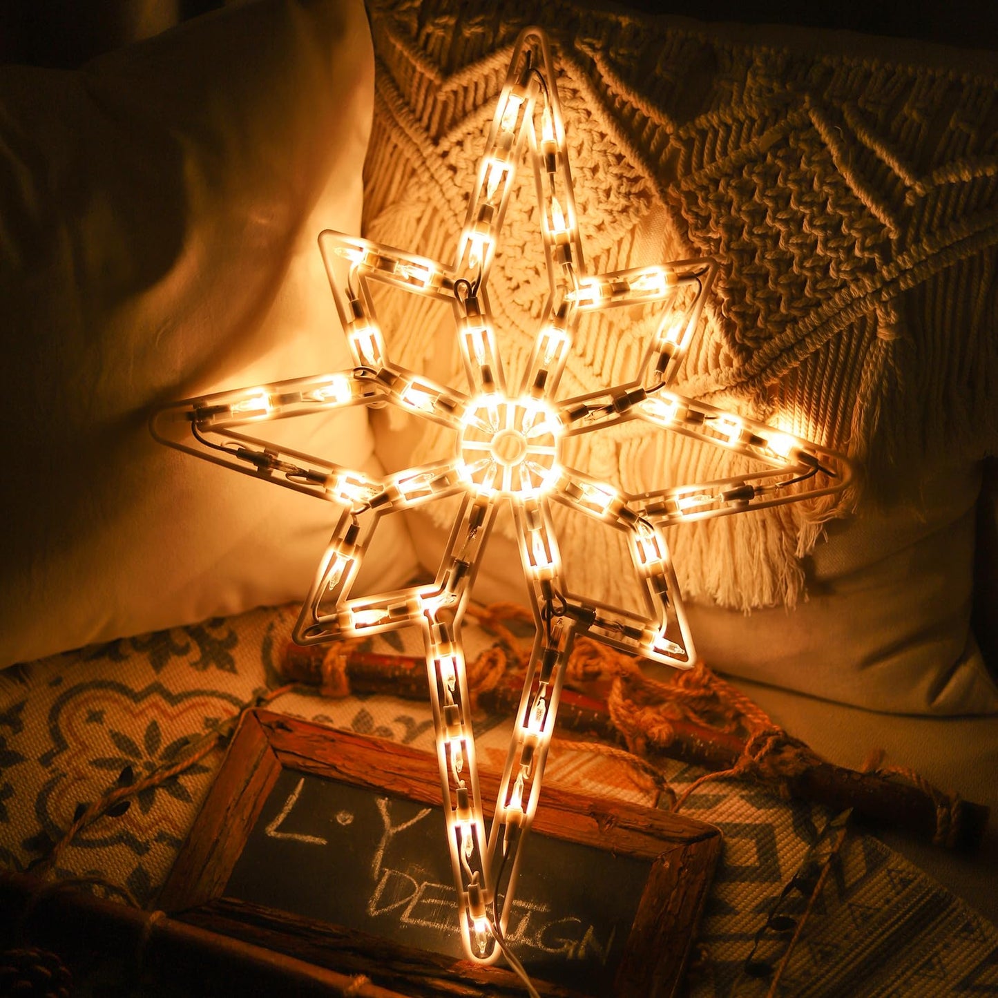 LAMPHOME 19Inch Bethlehem Star Light,Christmas Polaris Decoration Lights,Christmas Window Silhouette Lights,Double Side Sign Lamp Decoration for Holiday Indoor Wall Door Glass Decorations