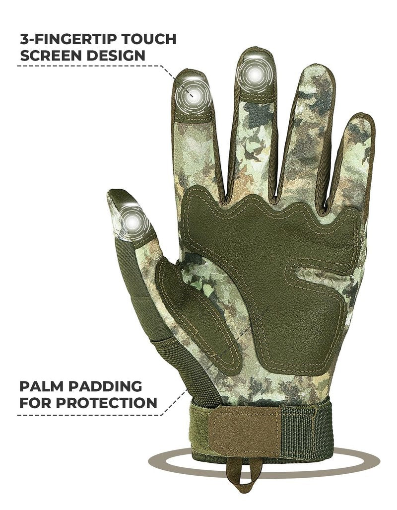 KEMIMOTO Camo Tactical Gloves for Men, Touchscreen Motorcycle Gloves with Hard Shell & Palm Padding for Sports Motorcycle Tactical Airsoft Paintball Hunting Hiking Camping Climbing (Camo,X-Large)