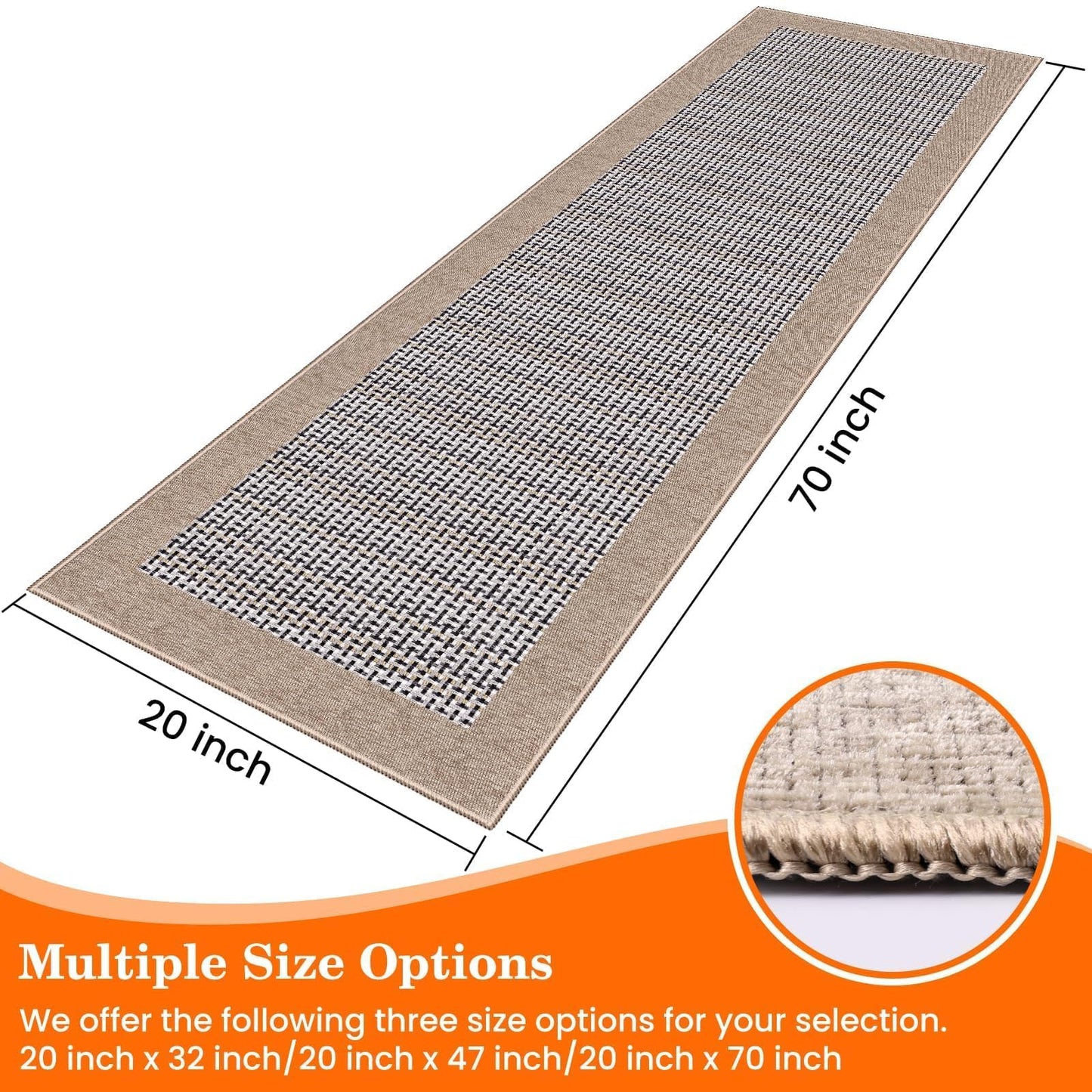 StepRite Kitchen Rugs, Kitchen Mats for Floor, 70"x20" Non-Slip Machine-Washable Kitchen Throw Rug, Absorbent Runner Rugs Office, Sink Standing Desk Mat, Decor Carpet, Khaki