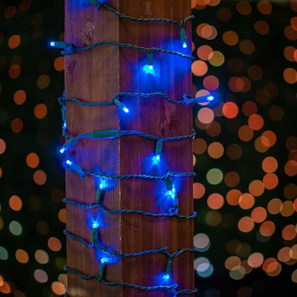Novelty Lights 50ft 100 LED Blue Christmas Lights Outdoor/Indoor, 6" Spacing, Green Wire String Lights for Festive Xmas Lighting, IP55, UL Listed, Dimmable, Connectable