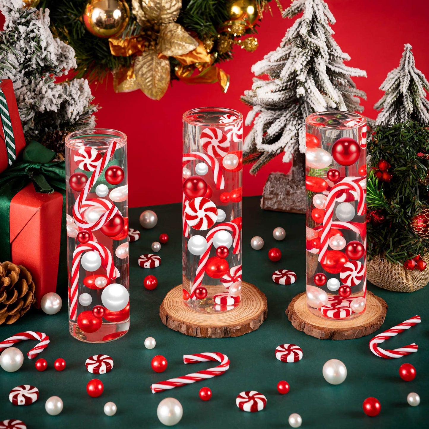 ZHWKMYP 480Pcs Christmas Vase Filler, Christmas Floating Vase Filler for Centerpieces, White and Red Candy Cane Decor Decorations
