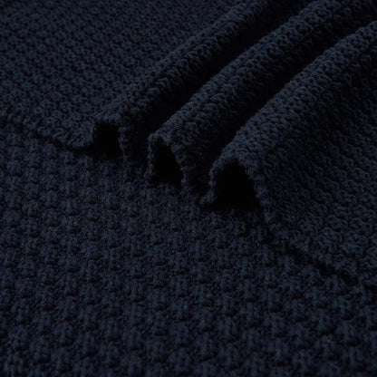 Longhui bedding Dark Navy Blue Knitted Throw Blanket for Couch, Soft, Cozy Machine Washable 100% Cotton Sofa Knit Blankets, Heavy 4.0lb Weight, 60 x 80 Inches, Dark Navy Blue Color.