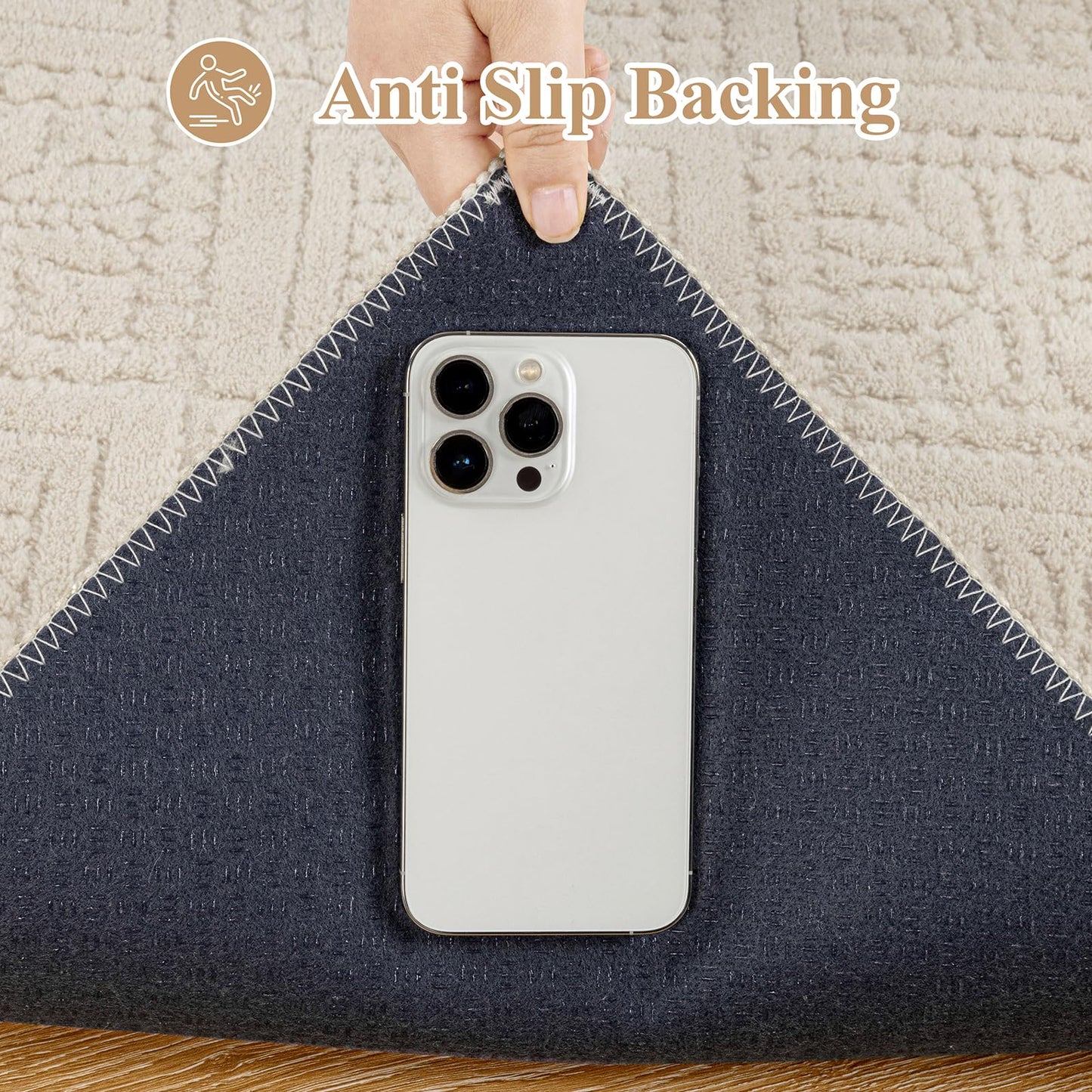 U'Artlines 9x12 Beige Washable Area Rug for Living Room, Soft Fluffy High Low Textured Carpet, Modern Neutral Geometric Non Slip Rugs for Bedroom Dining Room Kids Room