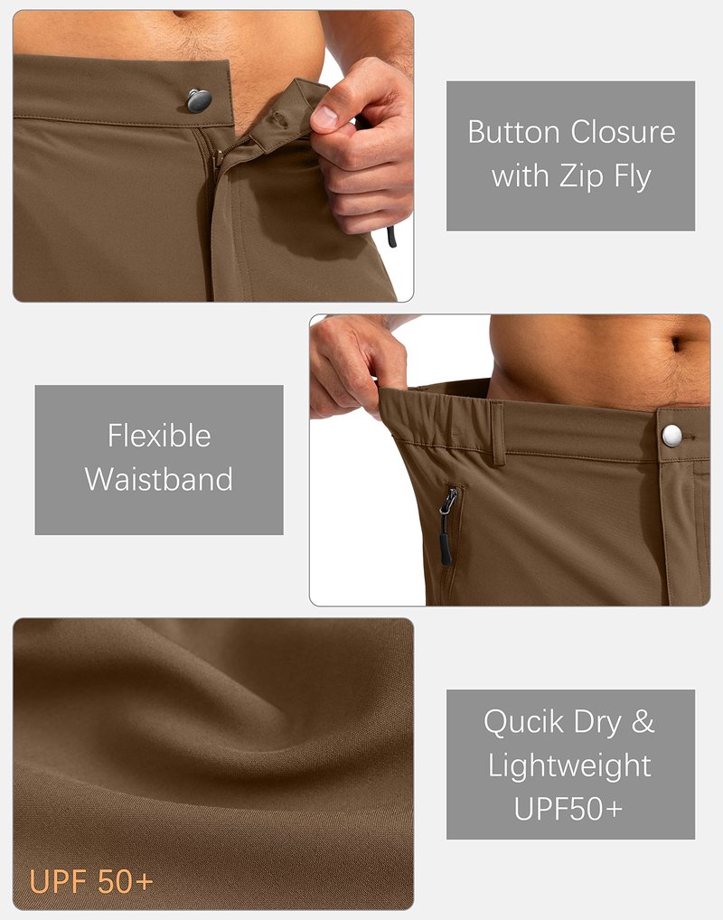 Pudolla Men's Hiking Cargo Shorts 9" Lightweight Outdoor Work Shorts for Men Travel Golf Camping Casual with 5 Zipper Pockets(Brown 3X-Large)