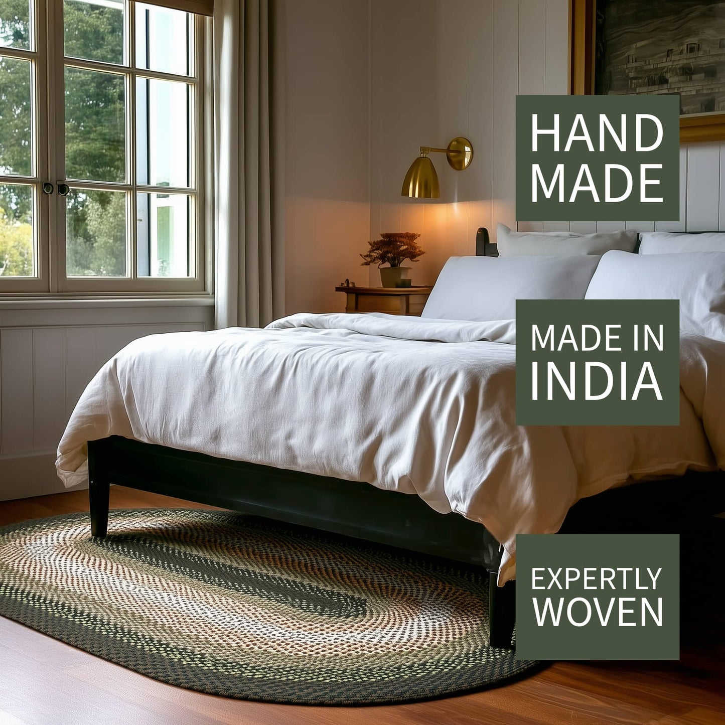Super Area Rugs Oval 3' X 5' Green - Ivory Oval Braided Rug for Farmhouse/Primitive Style Spaces