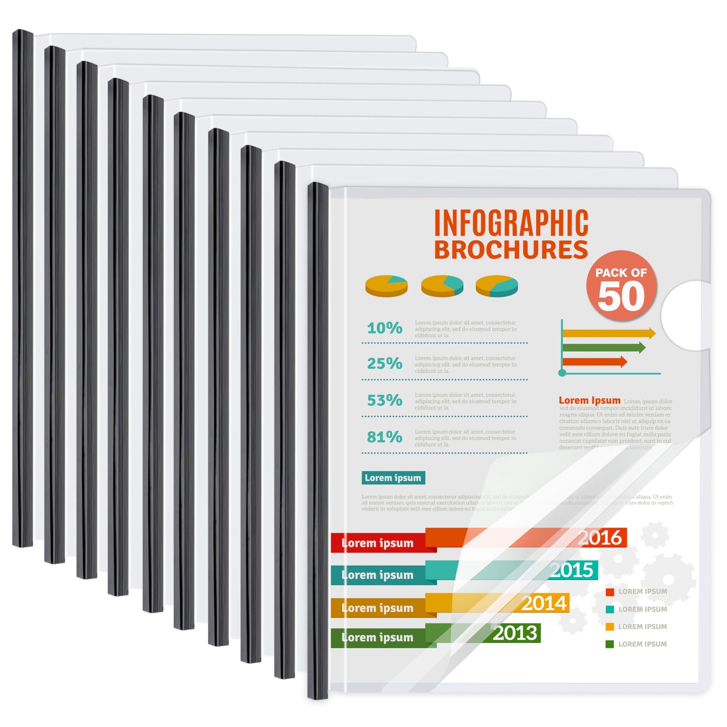 50 Pack Report Covers with Sliding Bar - Clear Plastic Presentation Folders for A4 & Letter Size Paper, 70 Sheet Capacity File Document Binder for School, Office, Resume & Business Use