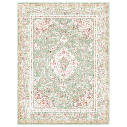 Vhong Washable Area Rugs Boho Vintage Modern Neutral Small Carpet Green and Pink High Traffic Rugs 3×5 for Dinning Room Living Room Bedroom Farmhouse Non Slip