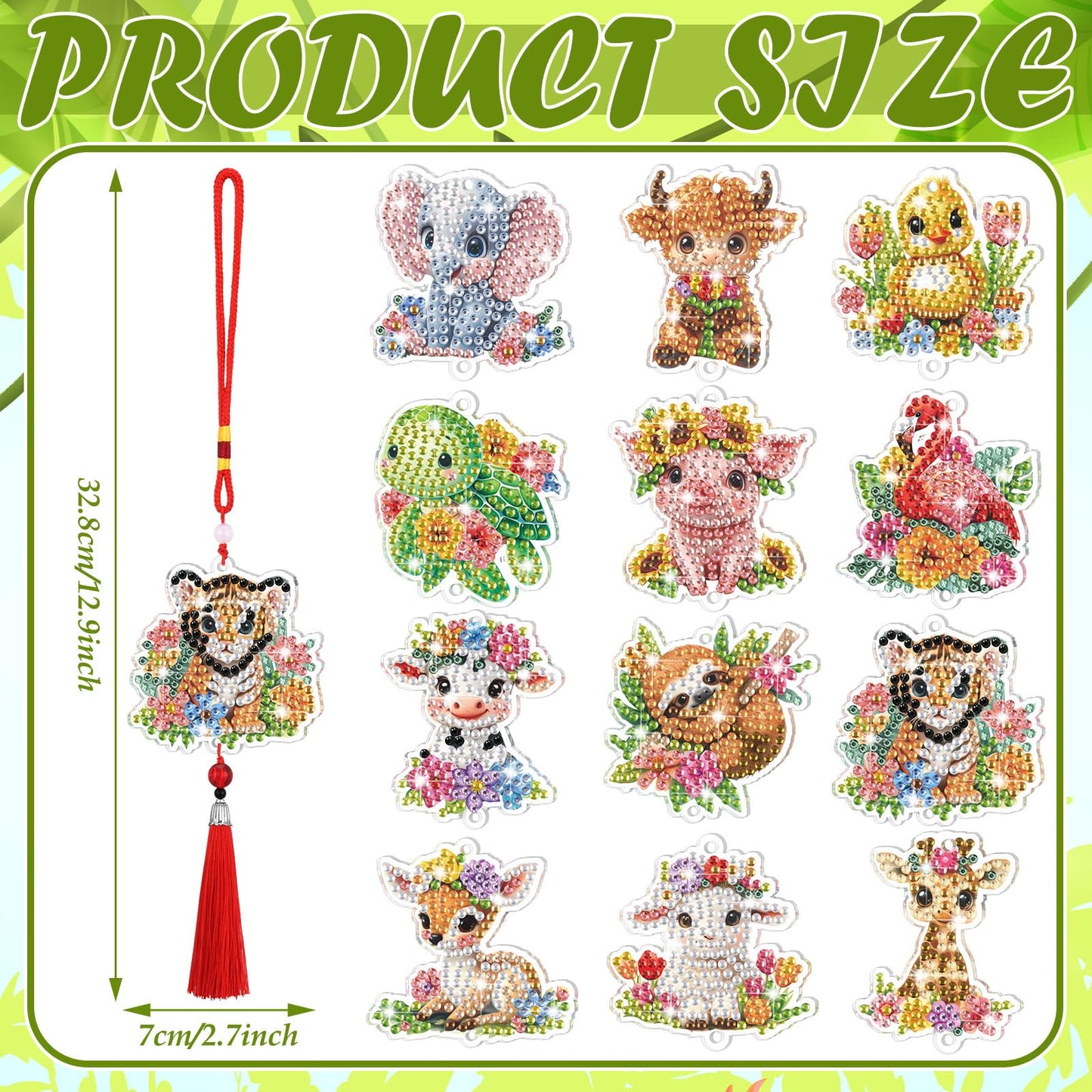 JenPen 12 Pcs Diamond Painting Car Ornaments Diamond Art Ornament for Car Double Sided Painting Hanging Ornament Crystal Gem Garden Decoration Paint DIY Kit(Animals)