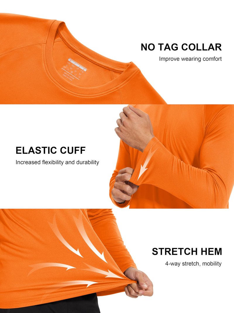 MAGCOMSEN Long Sleeve Shirts for Men Rashguard Swim UV Sun Running Workout Fishing Quick Dry Hiking Summer UPF 50 Shirt Orange