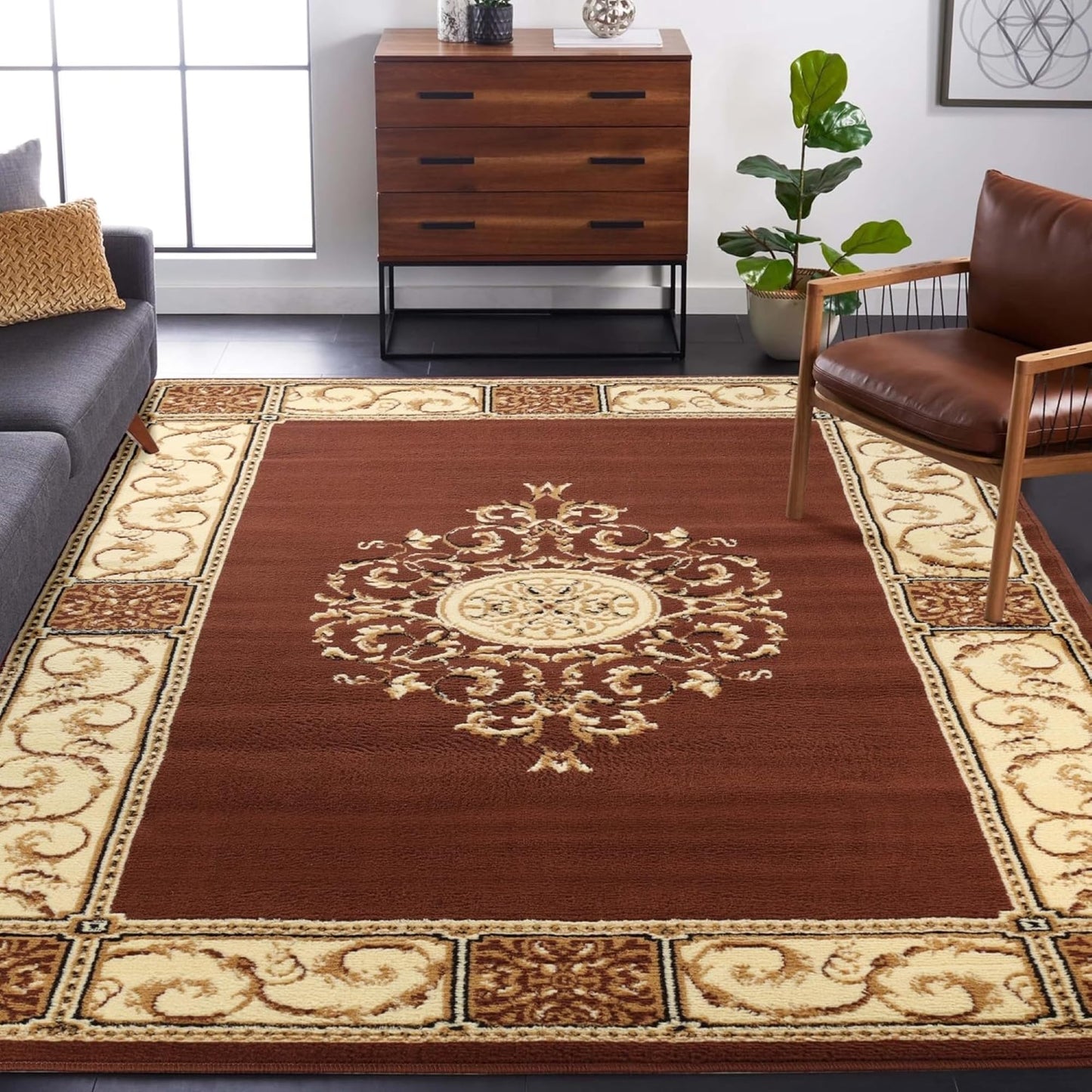 Superior Indoor Area Rug, Plush Carpet Cover, Traditional Oriental Medallion, Perfect for Hallway, Entryay, Living, Dining, Bedroom, Office, Kitchen, Medallion Collection, 3' x 5', N/A