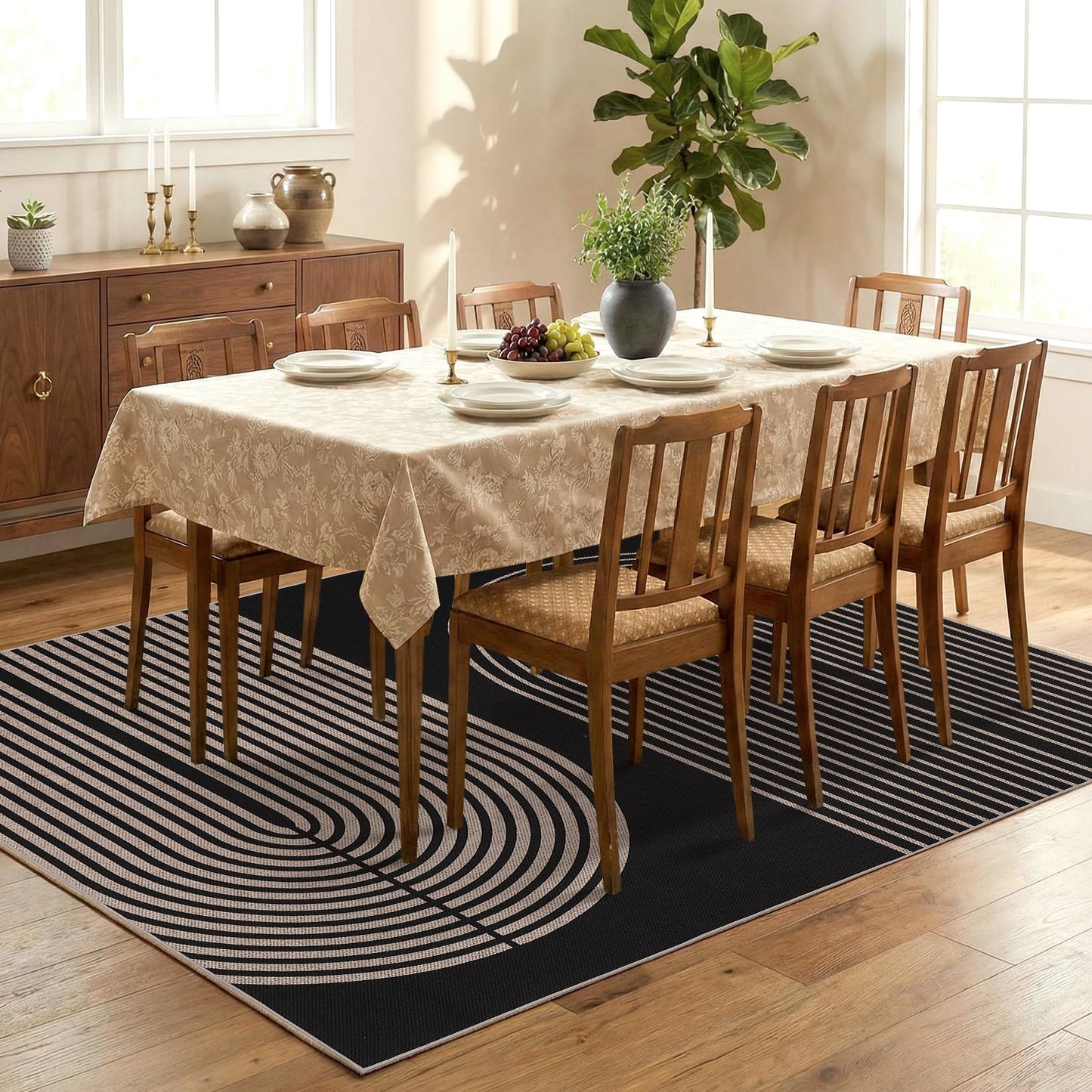 GarveeHome Modern Rainbow Easy Jute 4x6 Area Rug, Indoor Outdoor Reversible Low Pile, Non-Slip & Washable Carpet for Living Room, Bedroom, Kitchen, Sunroom
