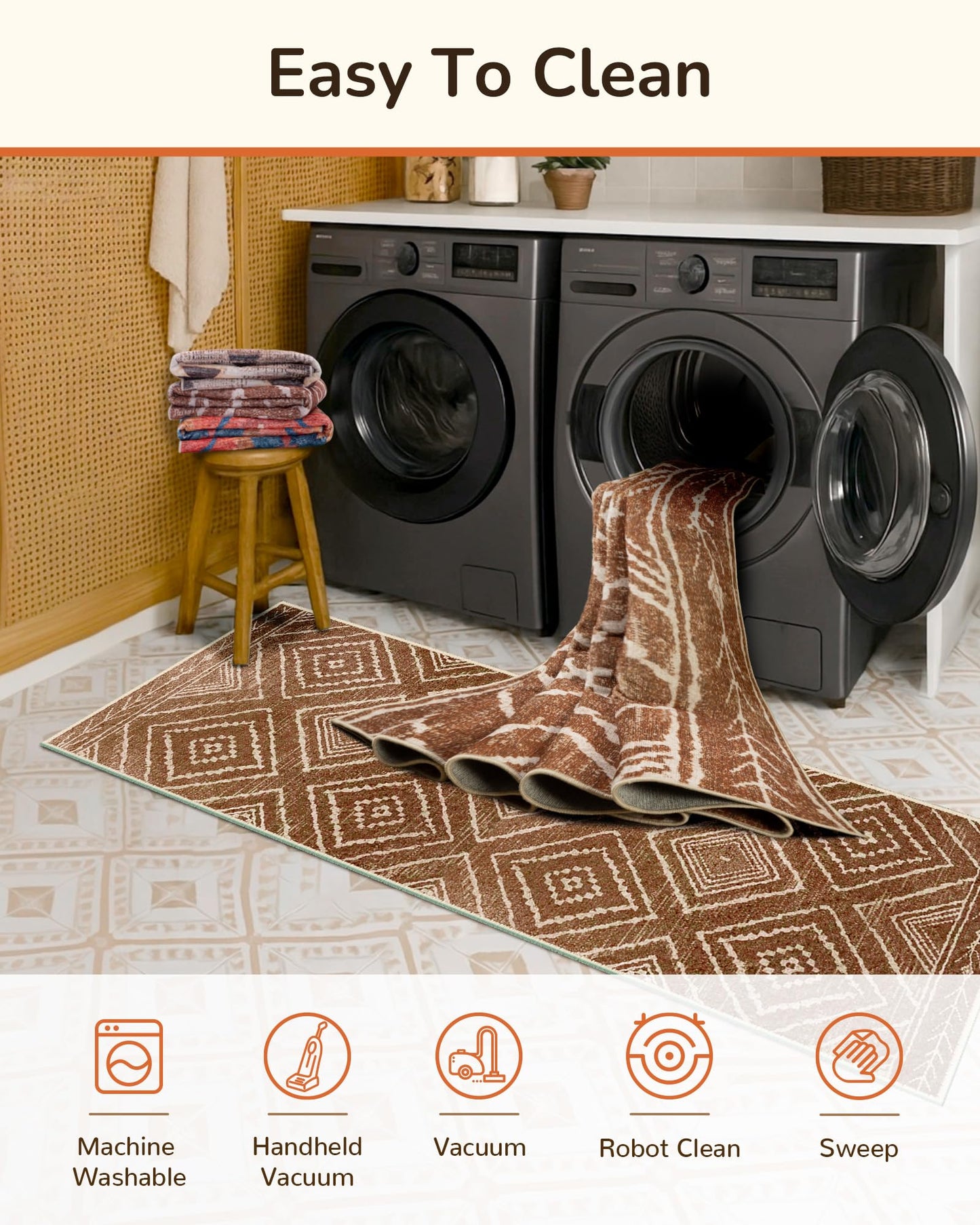 BESTSWEETIE Area Rug 9x12 Machine Washable Non-Slip Low Pile Print Pattern Western Tribal Series Yellowbrown/Cream for Living Room Bedroom Entryway