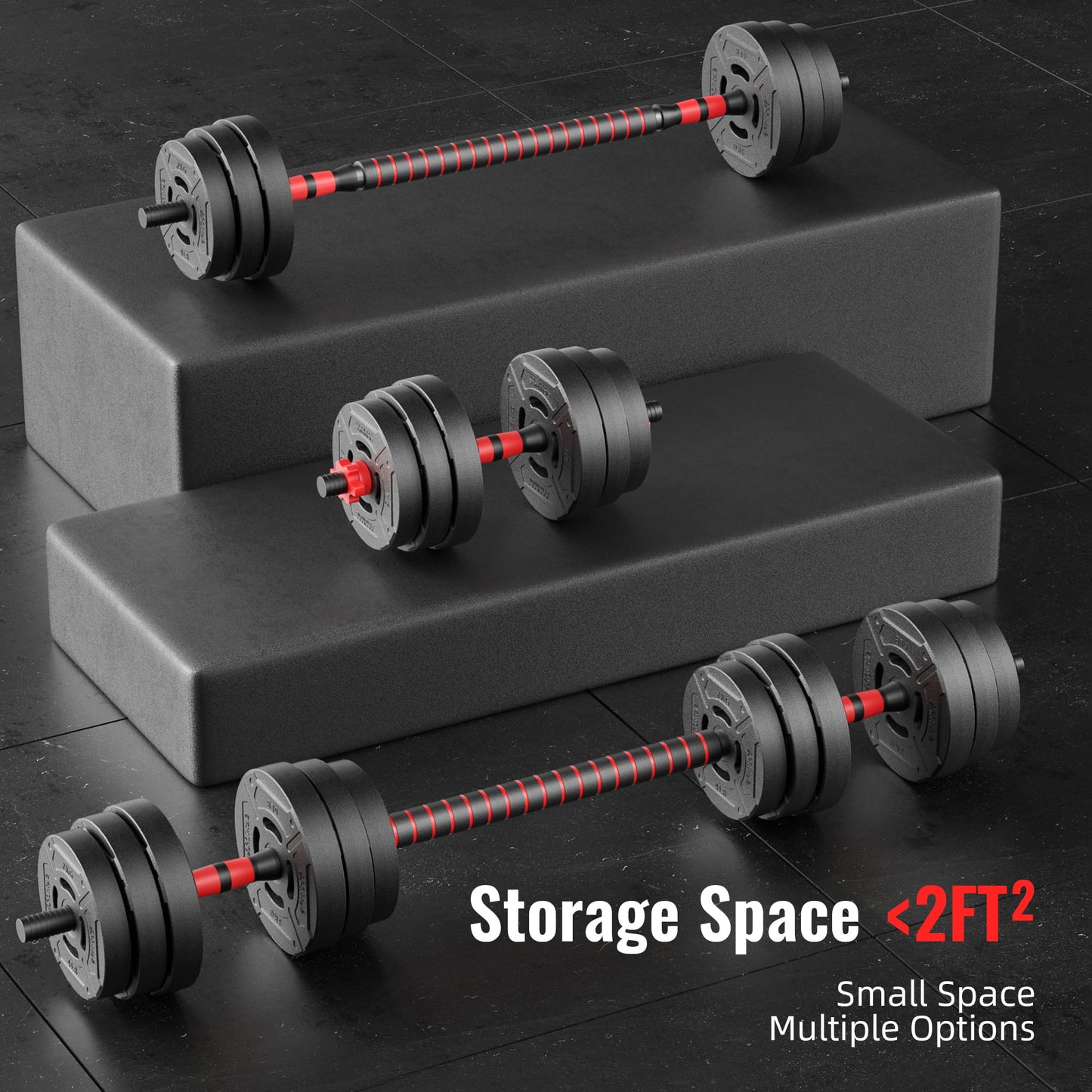 Fitvids Multi-Functional Portable Changeable Dumbbell and Barbell Kettlebell Set with Adjustable Weights, 40LBS or 60LBS Sets, 2-in-1 or 4-in1, Multiple Styles