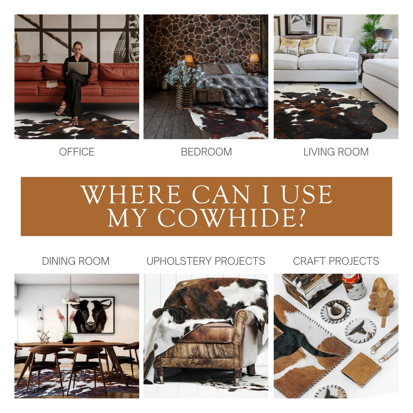 Sunshine Cowhides 100% Genuine Tricolor Cowhide Rug - Modern Style Animal Skin Rug & Floor Carpet for Living Room, Bedroom, Kitchen & More - Extra Large (6x7-8 Ft.)
