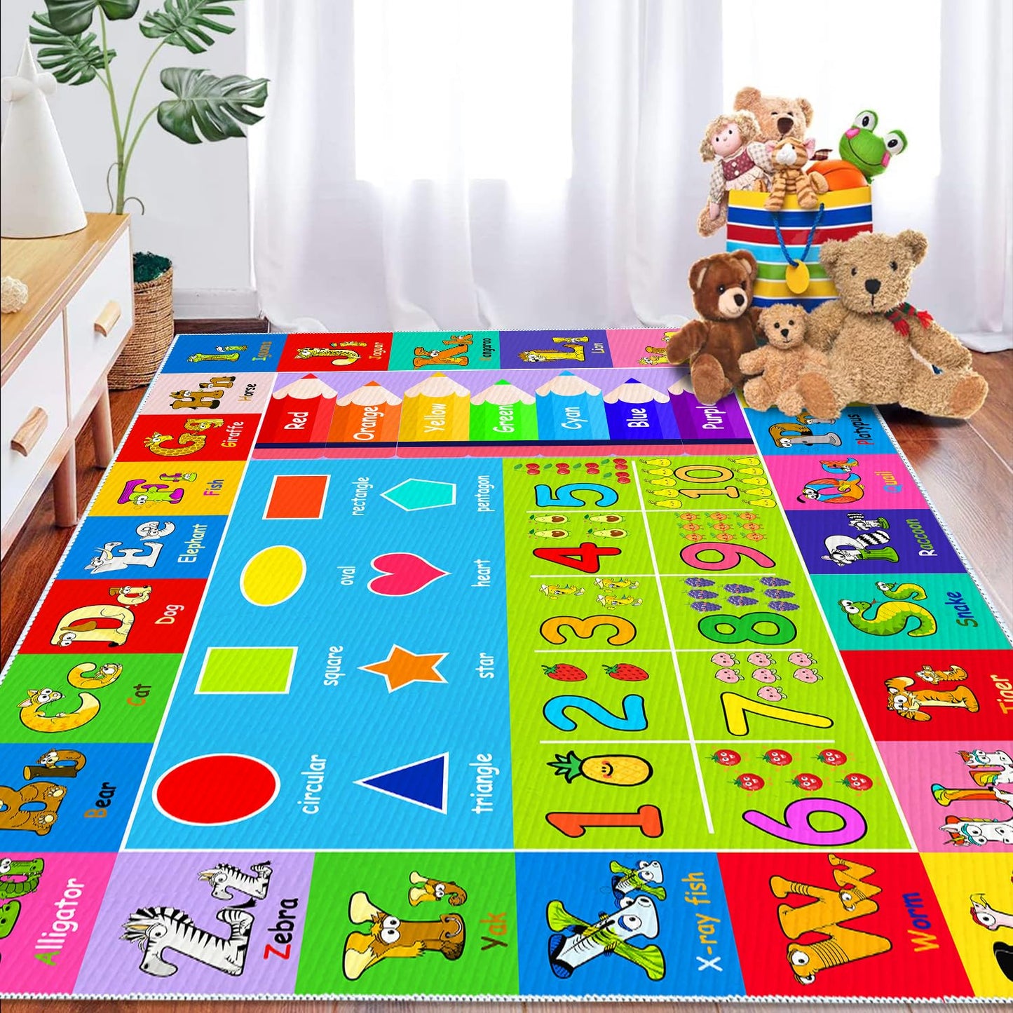 MLLgYq Kids Alphabet Play Game Rug - 6'x9' ABC Numbers and Shapes Educational Learning Toddler Carpet - Kids Room Playroom Classroom Kindergarten Activity Fun Soft Non-Slip Mat