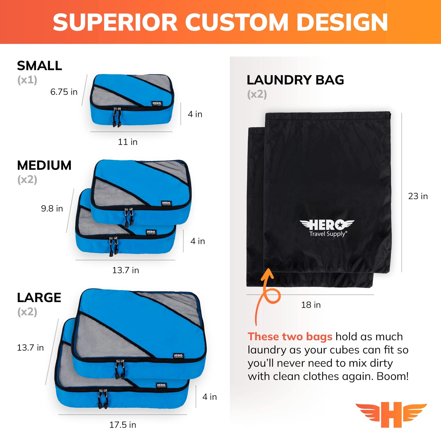 HERO Packing Cubes for Travel (Set of 5) Luggage Organizer with 2 Laundry Bags, Versatile Suitcase Organizer for Men & Women – Travel Accessories for Carry On, Airplane, Road Trip