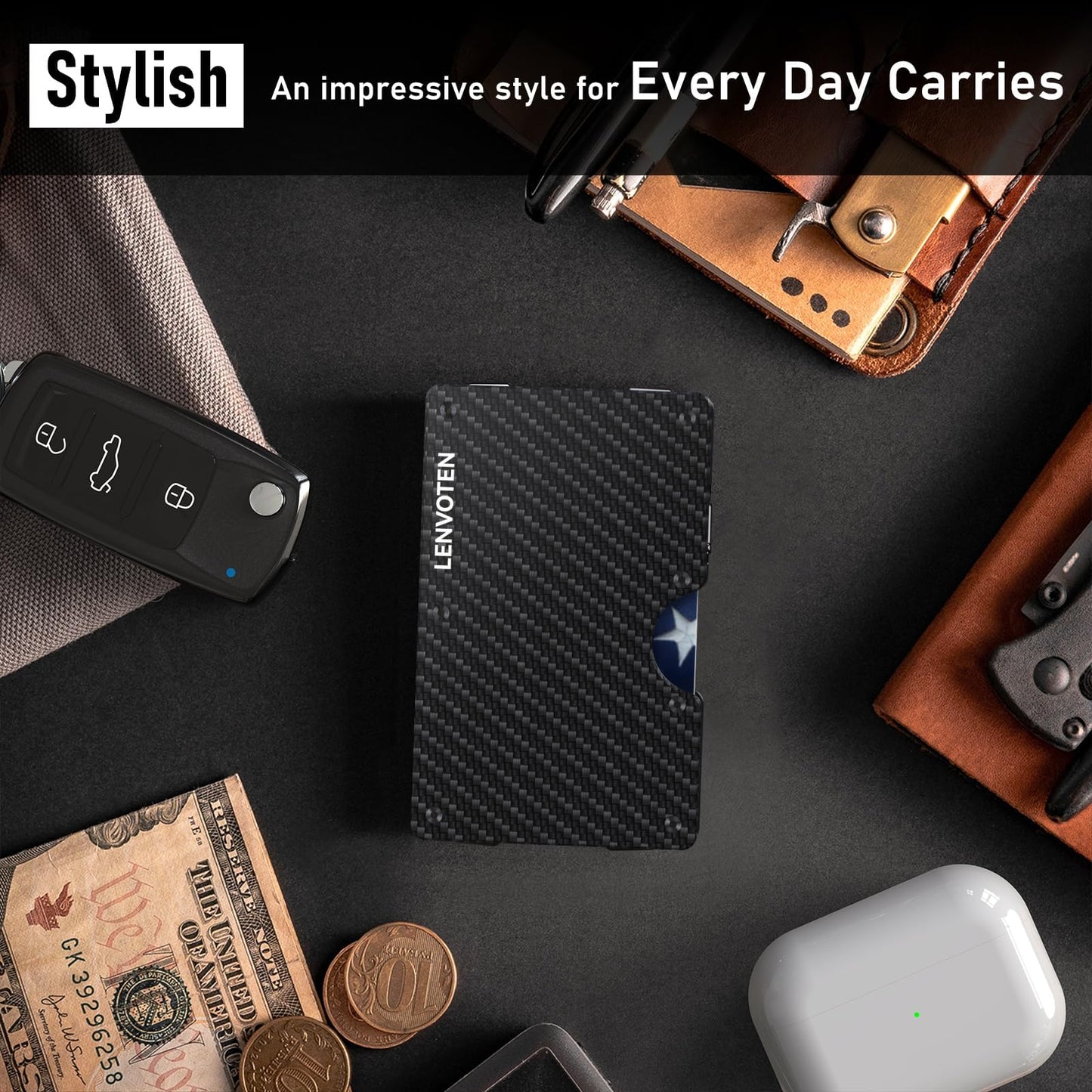Lenvoten Upgraded Hinged Minimalist Wallet for Men | Slim Metal RFID Blocking Wallet | Credit Card Holder & Money Clip Holds 20 Cards | Premium Scratch-Resistant Finish | Ideal Gift for Men