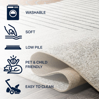 JONATHAN Y Machine Washable Cream/Terra Indoor Area Rug 4X6 ft, Kallax Geometric Modern Low-Pile for Living Room, Bedroom, Kitchen, Office, Easy-Cleaning, Pet-Friendly, Non-Shedding WSH311A-4