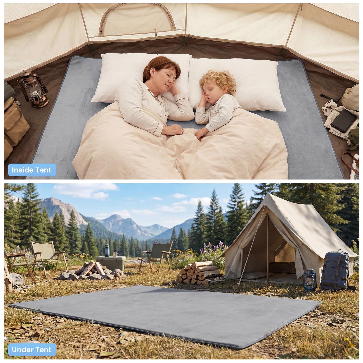 MABOZOO Waterproof Liner Tent Carpet Mat, 0.6'' High-Density Foam Camping Floor Rug with Non-Slip Bottom, Insulated Ground Mat for Tent Protection (5'*6',Gray)
