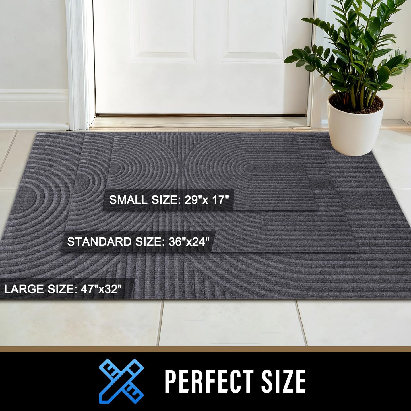 PLEASOR Front Door Mat Outside Entrance, Absorbent and Dirt Resistant Welcome Mat Indoor Outdoor, Non-Slip Backing Entry Mat, Easy Clean Low Profile Doormat for Entryway, 47x32, Grey