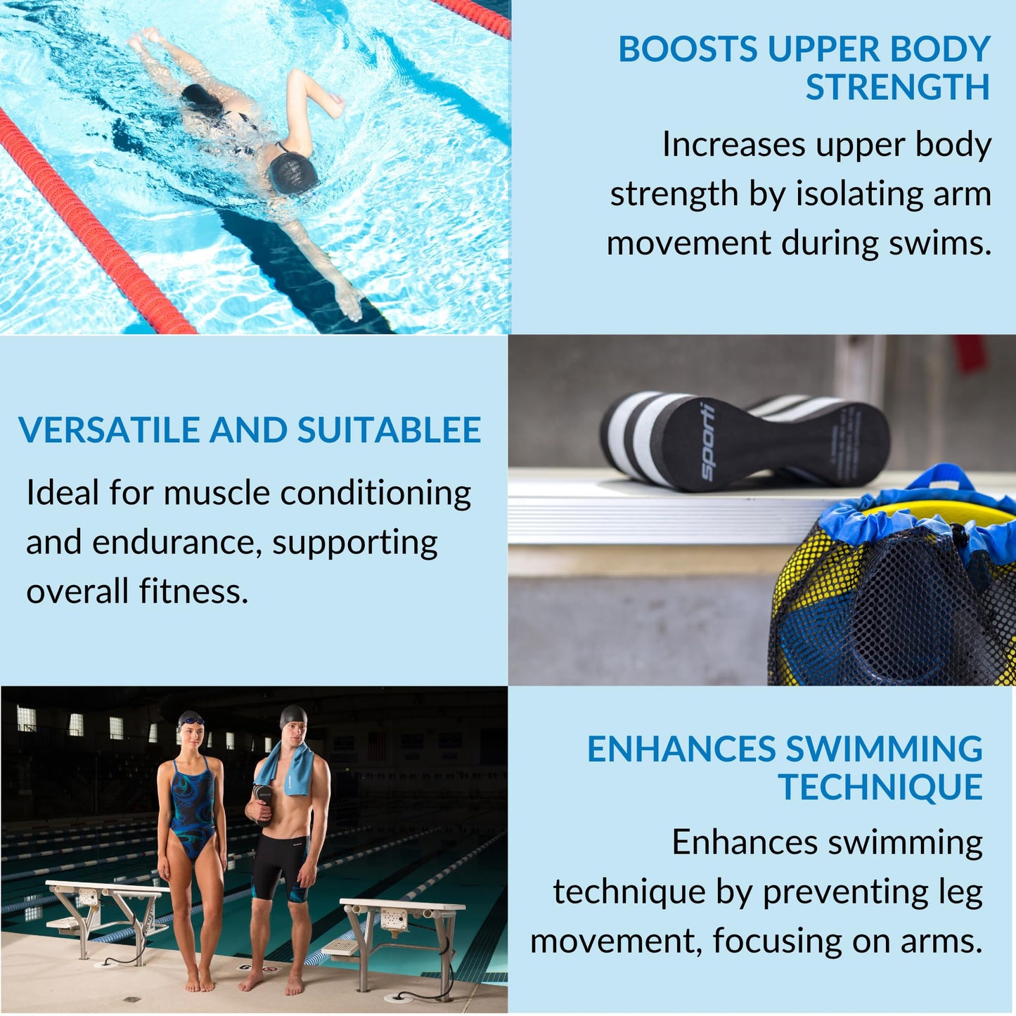 Sporti Pull Buoy for Women & Men Competitive, Swim Trainer Gears EVA 5-Layer Pull Buoy Leg Float - Blue/Yellow/Blue