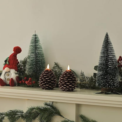 Christmas Flameless Pinecone Candles with Remote,Real Wax Battery Operated Candles, Flickering Led Pine Cone Candle for Xmas Holiday Winter Home Decoraction, 2 Pack
