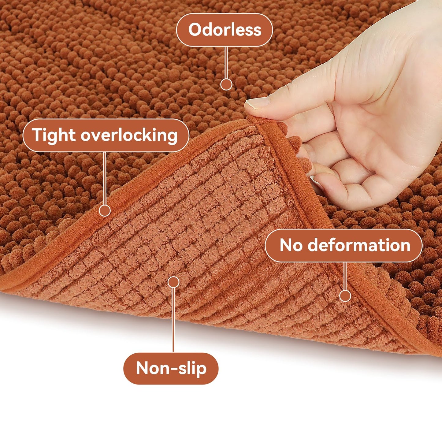 Bcoimo 24"×17" Chenille Bath Mat – Non-Slip with Backing Bath Rug Ultra-Absorbent and Machine Washable Bathroom Mat Quick-Dry Design. Ideal for Bathroom and Tub Areas