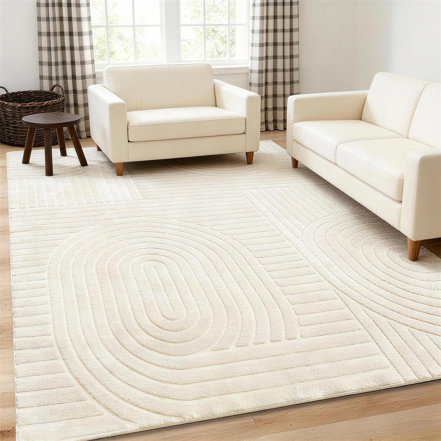 MATIIUI 5x7 Geometric Solid Beige Area Rug – Washable, Durable Non-Slip Indoor Carpet with Soft High-Low Pile, Fluffy Floor Rugs for Living Room, Bedroom, Bedside, Kids Room, Nursery,Home Office Décor