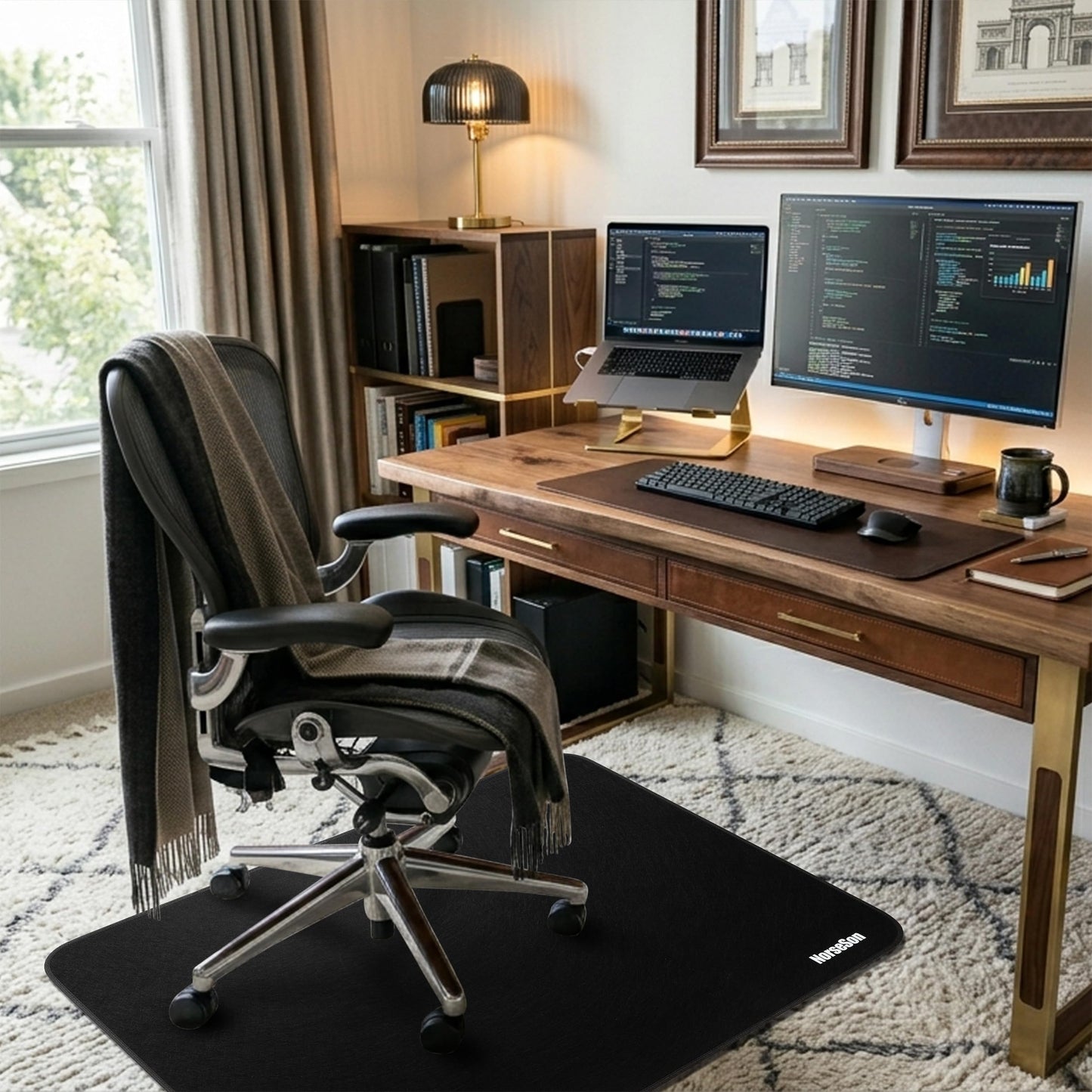 NorseSon Chair Mat for Carpet | Multi-Surface, Anti-Curl Floor Protector for Office Desk Chair or Rolling Gaming Chair Mat | 48" x 36" Black — 3X Thicker Than Standard Floor Mats at 0.25"