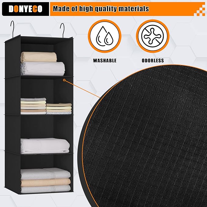 Hanging Closet Organizer, Easy Mount Foldable 4-Shelf Hanging Closet Wardrobe