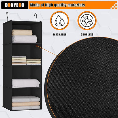 Hanging Closet Organizer, Easy Mount Foldable 4-Shelf Hanging Closet Wardrobe