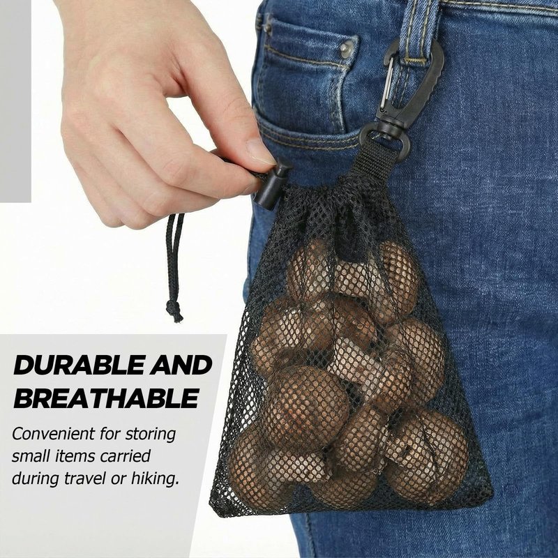 GliCraft 20 Pcs Mesh Drawstring Bag with Clip and Toggle Closure Bulk Black Closure Rock Collecting Bag for Adults Outdoor Mushroom Foraging Hunting Beachcombing Trekking