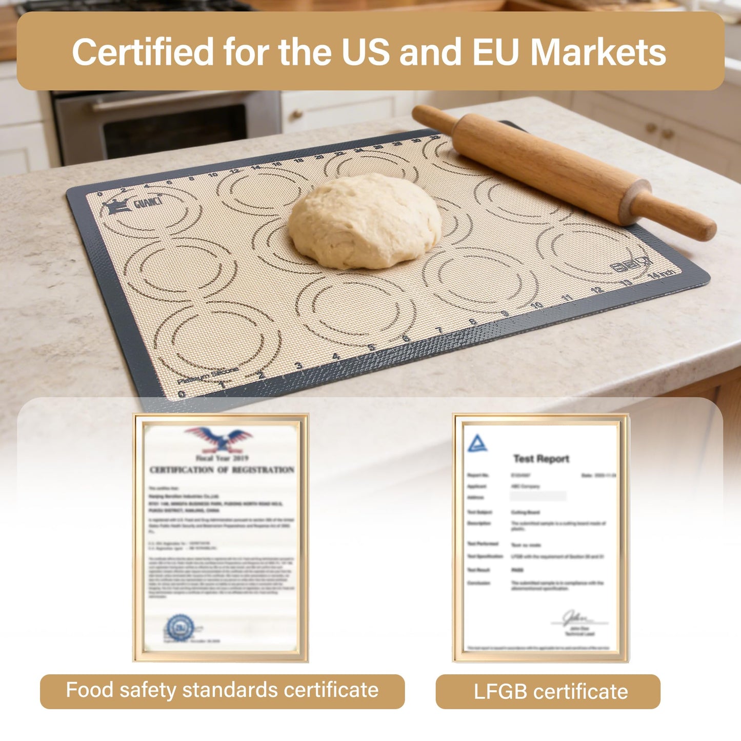 GUANCI 2 Pack Silicone Baking Mats, 11.6" x 16.5" Each, 0.7mm Thick, Food Grade Non-Stick Reusable Baking Mats & Baking Sheet Liners for Cookies, Macarons, Bread, Pizza & Pastry