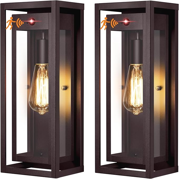 15" Motion Sensor Outdoor Lights, 2 Pack Large Bronze Outdoor Light Fixture, 3 Lighting Modes Waterproof Anti-Rust Wall Sconces, Exterior Lighting Fixtures for Front Door, Porch, Garage