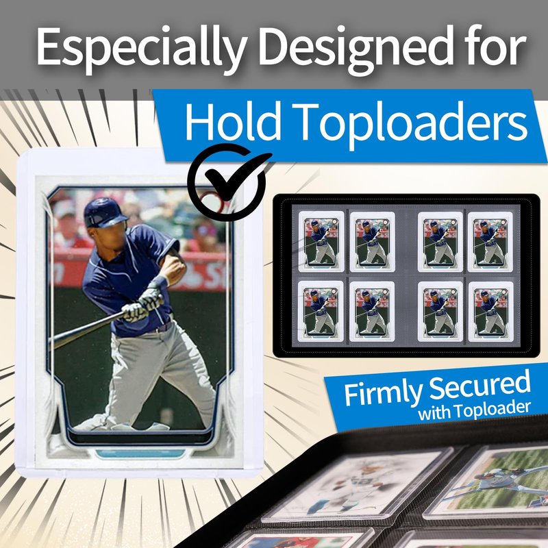 Card Binder for Toploaders,Portable 4 Pockets Trading Card Holder Albums for Sports, Trading, and Gaming Cards Black