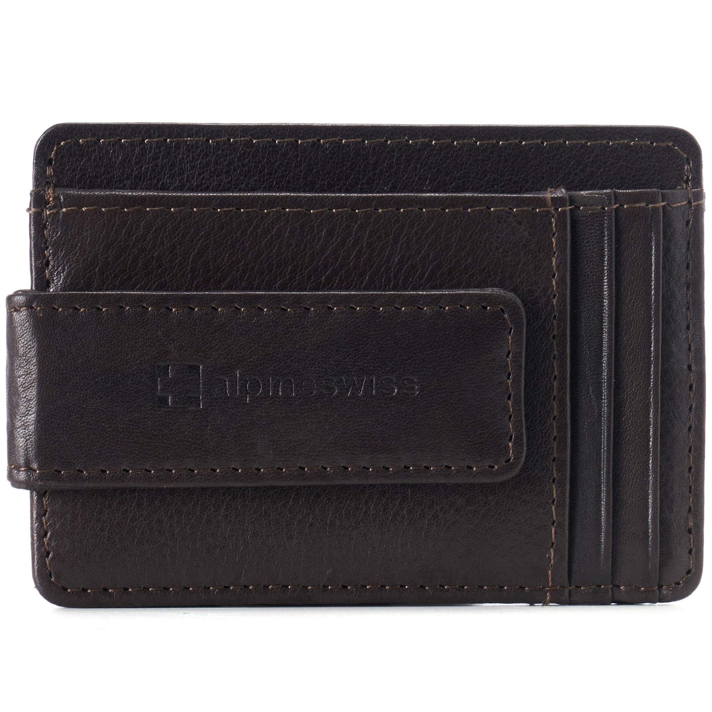 Alpine Swiss Harper Mens RFID Slim Money Clip Front Pocket Wallet Minimalist Leather ID Card Holder Brown