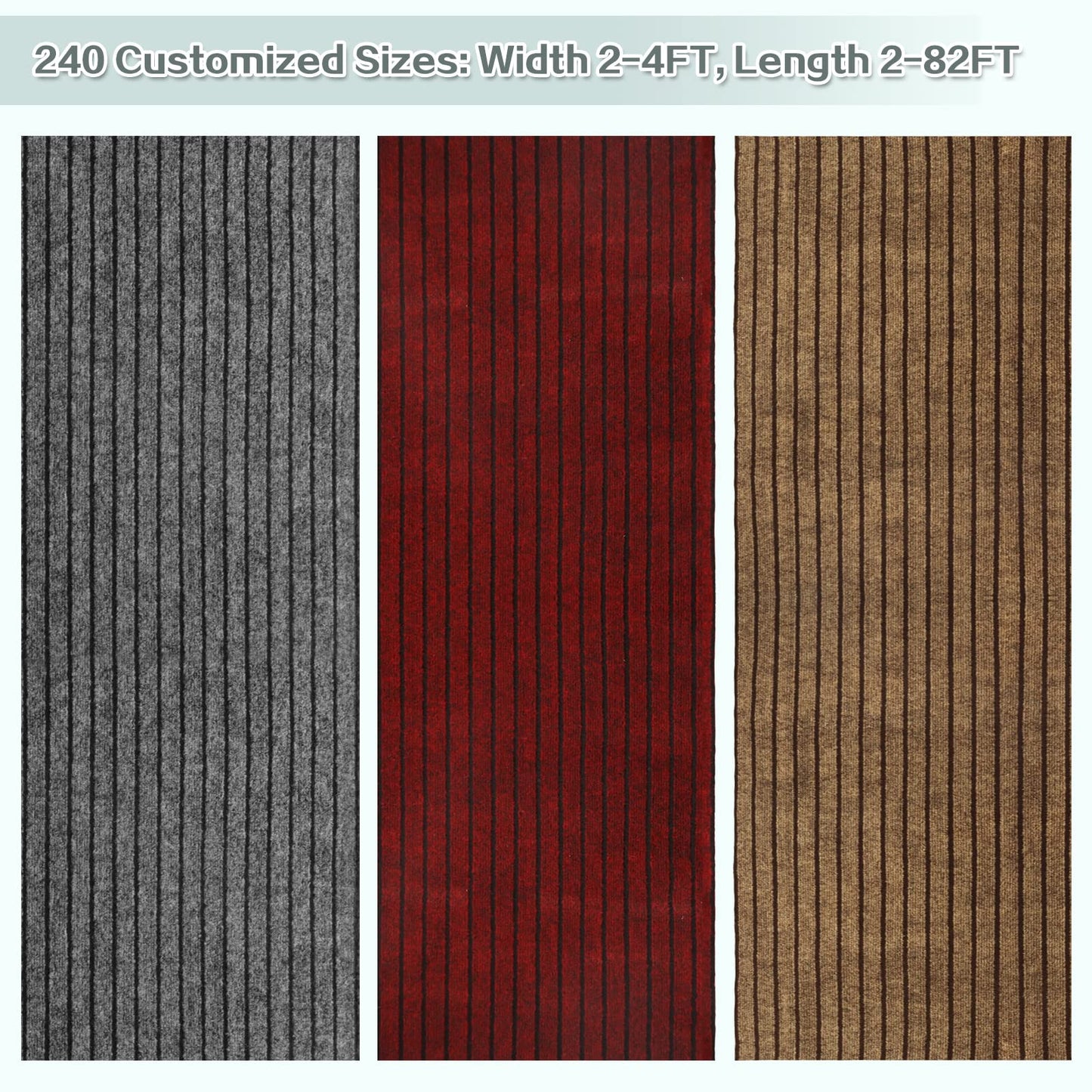 Custom Size Runner Rug 2 ft x 6 ft, 2-82ft Carpet Runners Hallway Entryway Kitchen Garage Laundry Room Area Rugs with Non-Slip Rubber Backing, Gray with Black Stripe