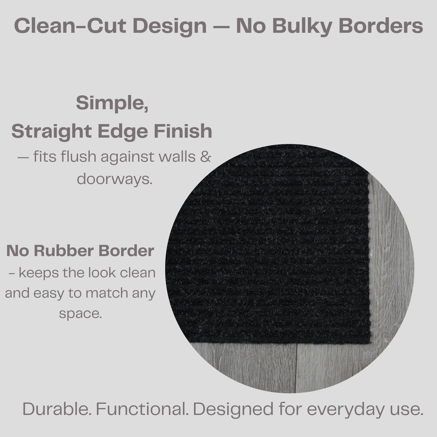 iCustomRug Ribbed Entryway Mat, 3' x 9', Black, Indoor/Outdoor, Waterproof TPR Backing, Low-Profile All-Weather Utility Carpet