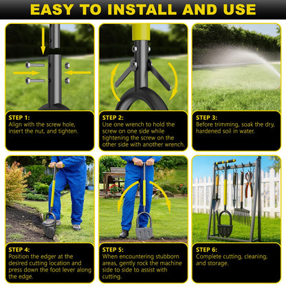 Half Moon Edger Lawn Tool with Double V-Shaped Saw-Tooth Blade & Rubber T-Grip, 40in Edging Shovel for Landscaping, Garden Edging Tool for Landscaping, Manual Lawn Edger Tools for Garden Maintenance