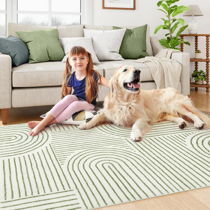 Lahome Abstract Washable Area Rug 5x7, Soft Bedroom Rug Ultra-Thin Non Slip Green Rugs for Living Room, Modern Accent Rug Large Carpet for Dining Room Office Darrell (5'x7',Green)