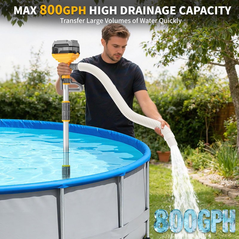 TAIRDA Stick Water Transfer Pump Compatible For Dewalt 20V Battery(NO Battery), 800GPH Cordless Portable Water Transfer Pump With Detachable Rod&37" Hose, For Pond Garden Fountain Boat Livestock Tanks