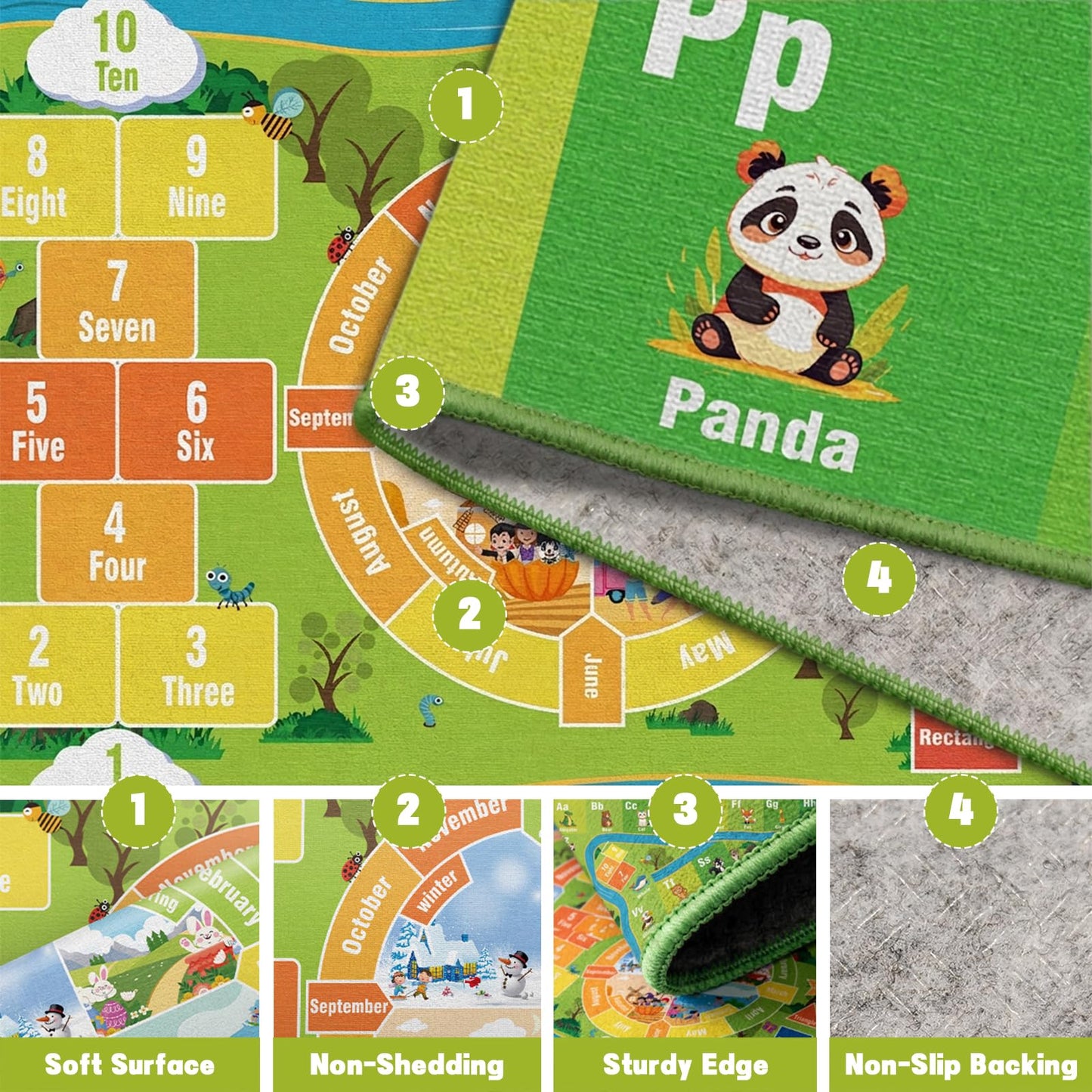 junhejiamei 8'x 10' ABC Rug, Kids Rugs for Playroom Classroom Bedroom, Educational Learning Play Mat with Alphabet Animals Numbers & Shapes (8x10 Feet)