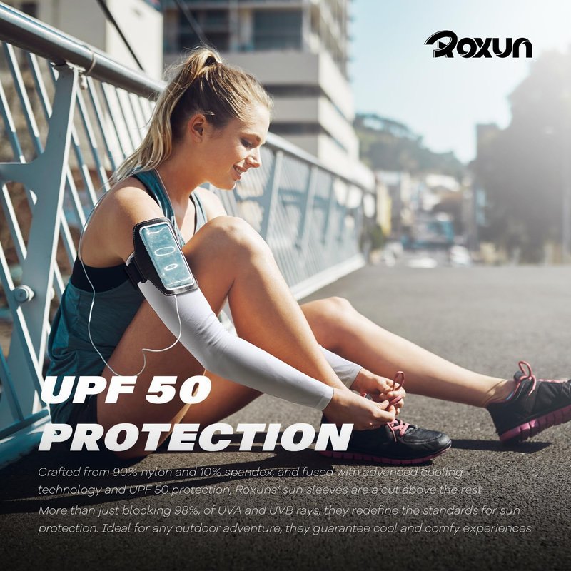 ROXUN 2 Pairs Arm Sleeves, Cooling UV Sun Protection Sports Compression for Men/Women Purple+Pink