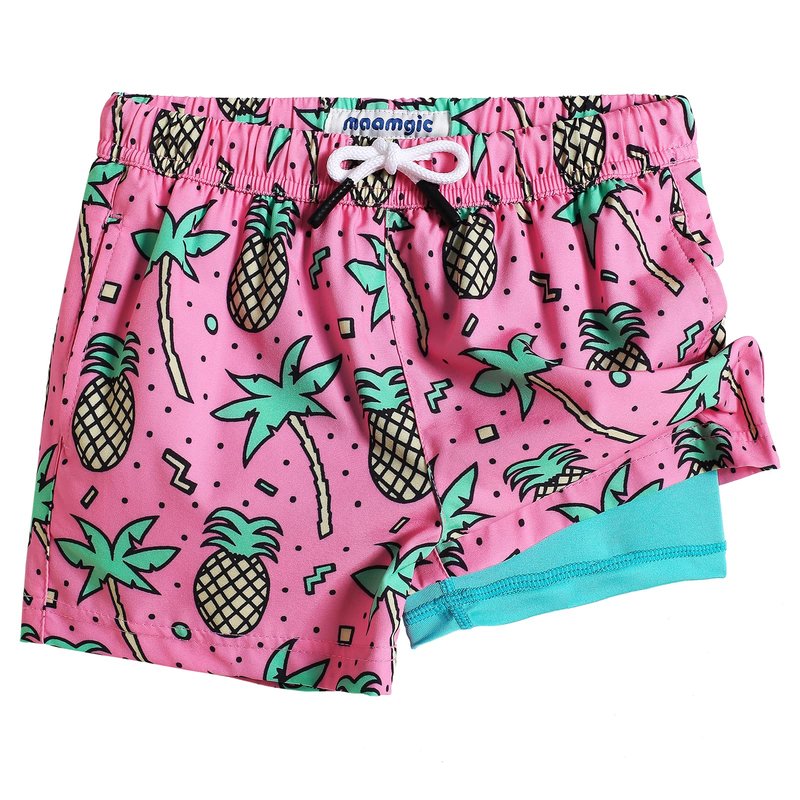 maamgic Boys Swim Trunks with Compression Liner Toddler Stretch Swim Shorts Quick Dry Swimming Trunks Boxer Brief 2 in 1 Beach Shorts Rose Coconut 8